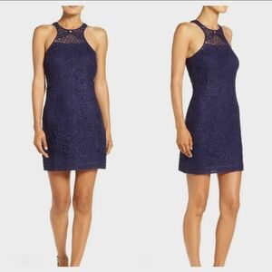 Lilly Pulitzer Jamie Knit Crochet Shift Dress In Navy Blue Size Medium